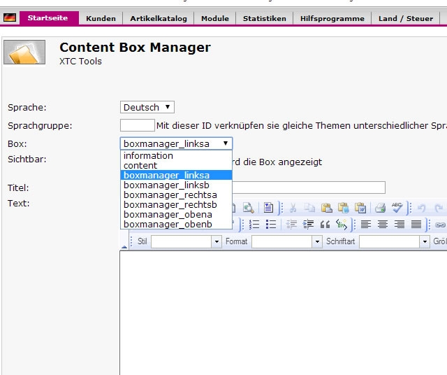 Abbildung Content Box Manager für Modified eCommerce